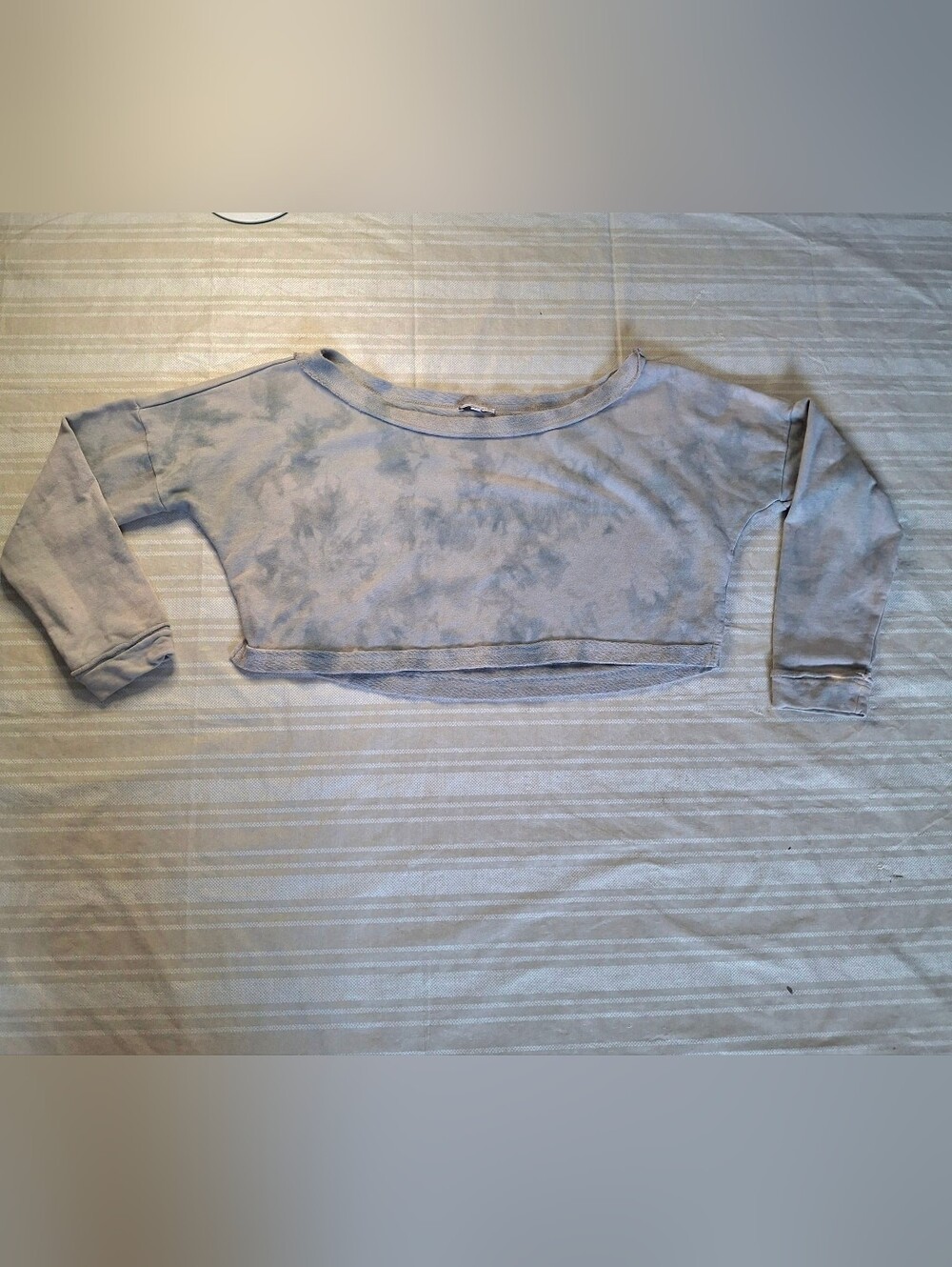 Bohamian Mama 100% cotton Grey/blue tone tie-dye french terry crop Top Sz M Boho